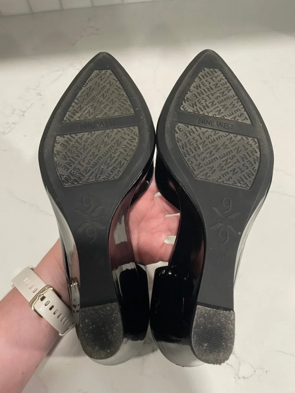 EEUC Nine West Cal 9x9 black patent wedges - 7M